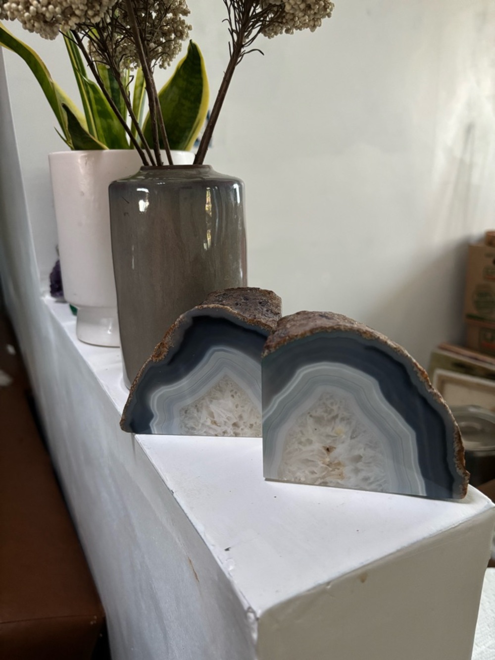Blue Agate Bookends - Pair - gems minerals crystals